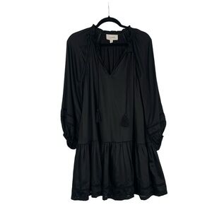 Cleobella Women's Black Bohemian Loose Fit Long Sleeve‎ Tassel Tie Dress Size XS